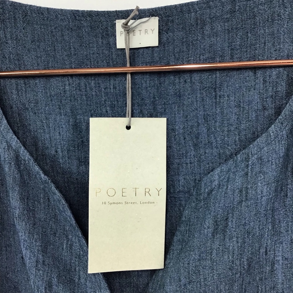 NWT POETRY Petrol Blue Linen Tie Back Midi Dress 18 Lagenlook Art To Wear Pocket - Picture 7 of 13